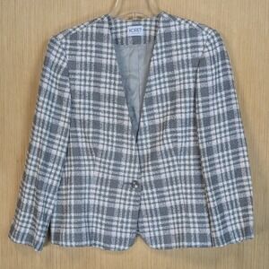 Vintage Koret Blazer Jacket Gray Plaid Tweed Career Old Money Academia Women 18W